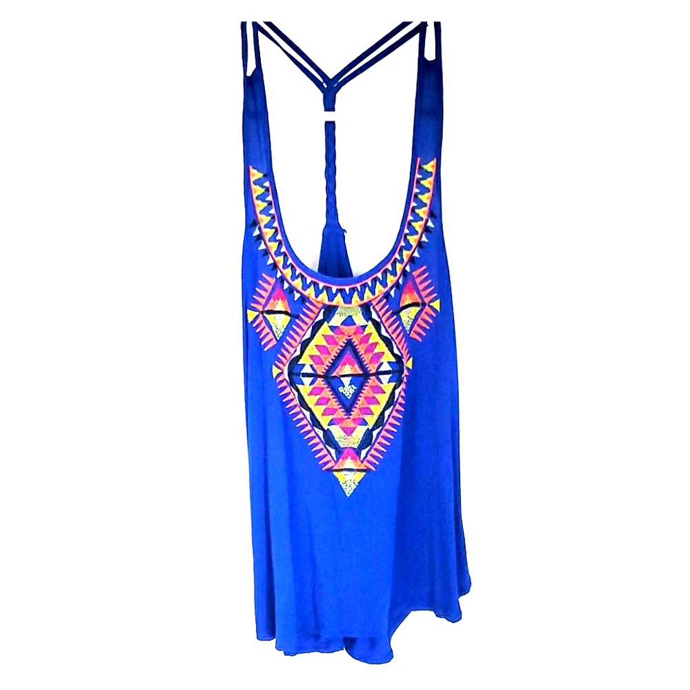 Royal blue braided Aztec top